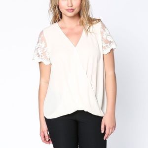 Deb Shops White/Ivory Lace Sleeve Top | Size 2X